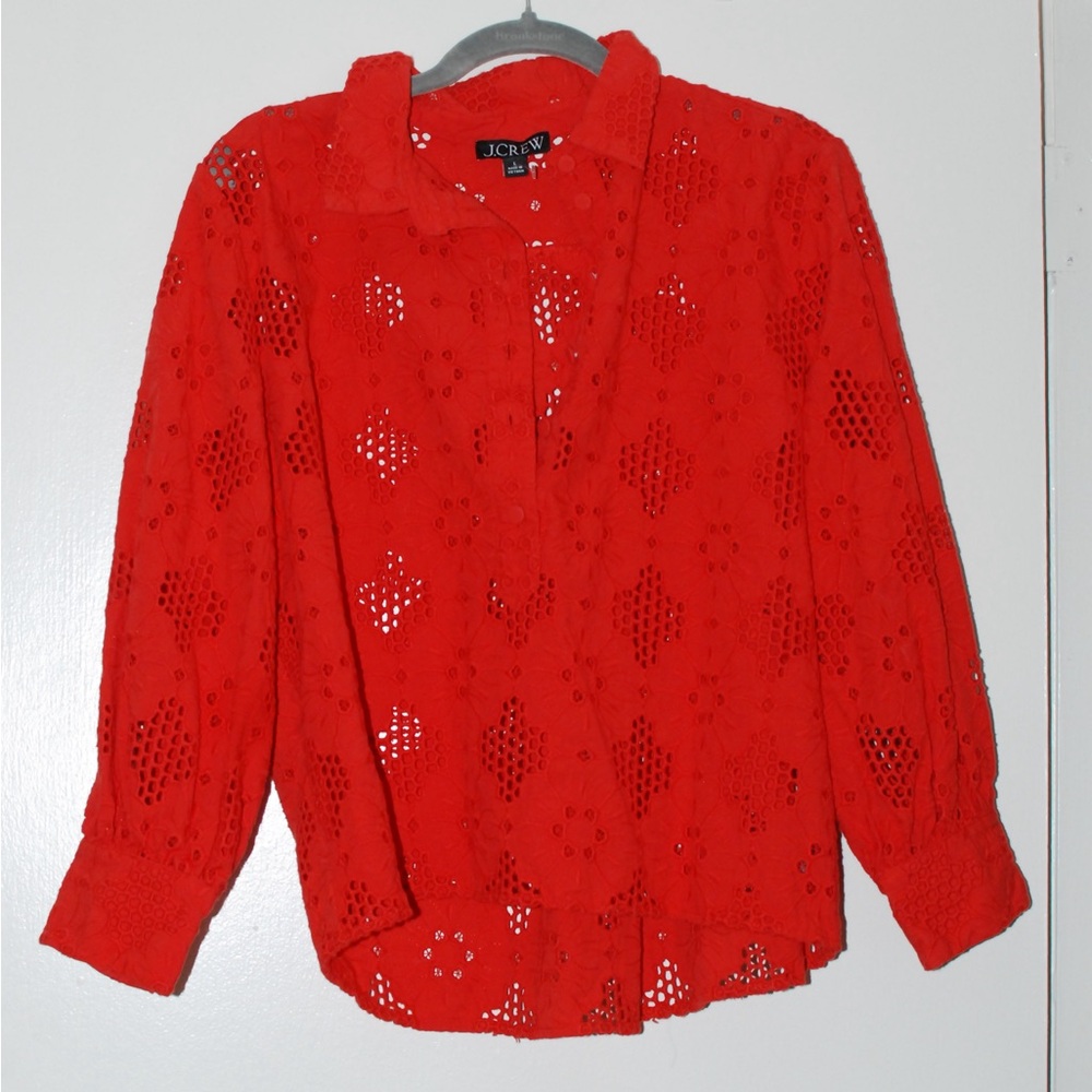 J.Crew Red Eyelet Button-Up Blouse